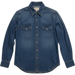 Current/Elliott The‎ Western Shirt Seto Blue Denim Floral Embroidered Front 2